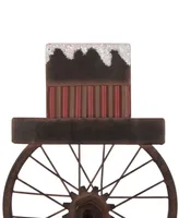 Glitzhome Metal Bike Wheel Snowman with Plaid Scarf Porch Decor Kd