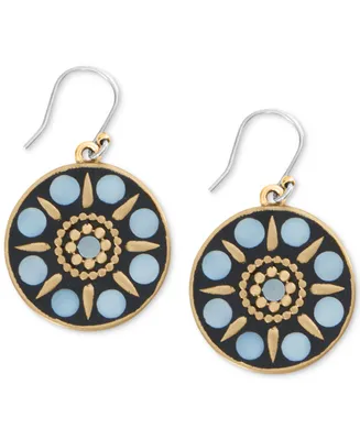 Lucky Brand Gold-Tone Hammered Mother-of-Pearl Circle Drop Earrings