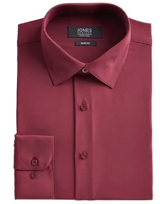 Jones New York Men's Slim-Fit Performance Stretch Cooling Tech Burgundy Solid Dress Shirt