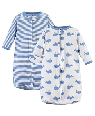 Hudson Baby Boys Cotton Long-Sleeve Wearable Sleeping Bag, Sack, Blanket, Blue Whales, 3-9 Months