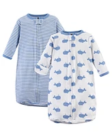 Hudson Baby Boys Cotton Long-Sleeve Wearable Sleeping Bag, Sack, Blanket, Blue Whales, 3-9 Months