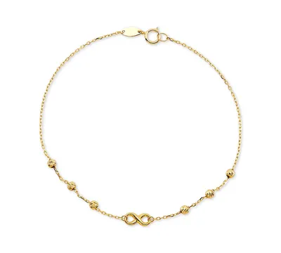 Diamond Infinity & Textured Bead Link Bracelet in 10k Gold