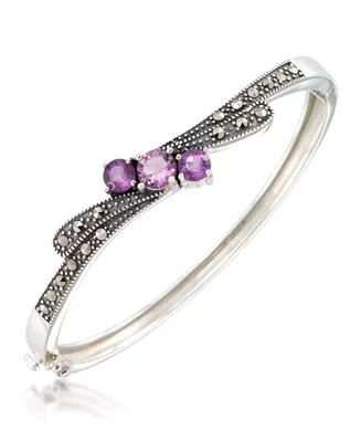 Marcasite and Amethyst (1-1/2 ct. t.w.) Bangle in Sterling Silver