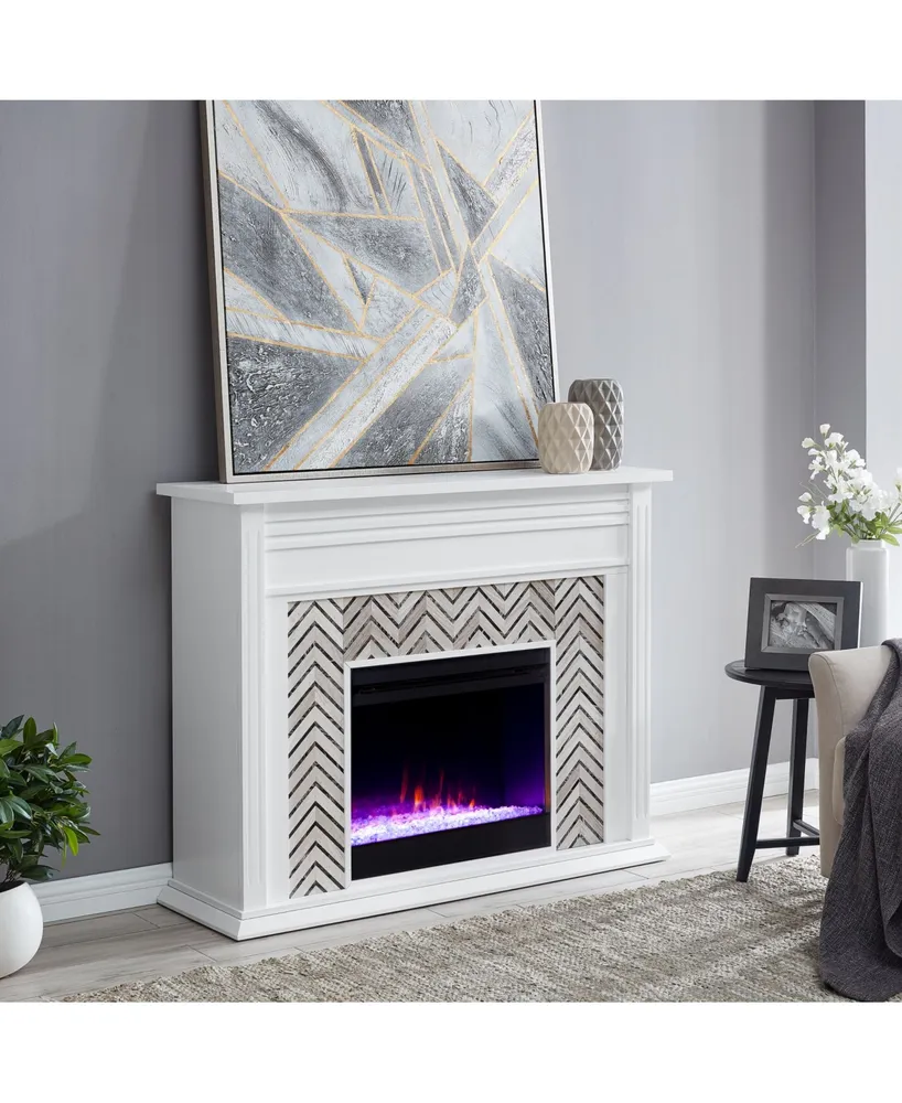 Southern Enterprises Elior Marble Tiled Color Changing Electric Fireplace