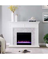 Southern Enterprises Anika Marble Tiled Color Changing Electric Fireplace