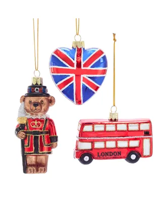 Kurt Adler 4.5-Inch Britain Inspired Glass Ornaments, Set of 3