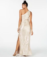 Calvin Klein One-Shoulder Metallic Gown