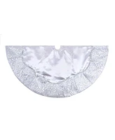 Kurt Adler 48-Inch Silver Satin w/ Printed Border Tree skirt