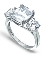 Cubic Zirconia 3 Stone Cushion Cut Ring Silver Plate