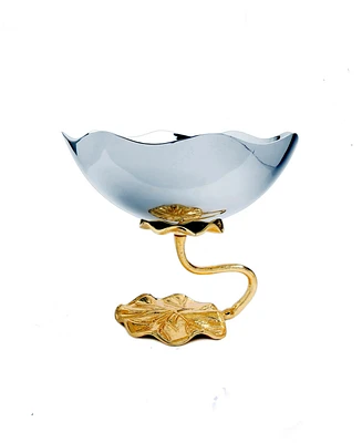 Classic Touch Stainless Steel Footed Bowl with Lotus Flower Design