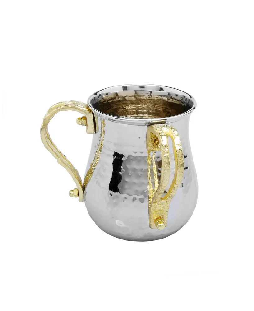 Classic Touch Stainless Steel Wash Cup with Gold-Tone Loop Handles - Silver