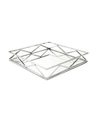 Classic Touch Square Mirror Tray with V-Shaped Designs
