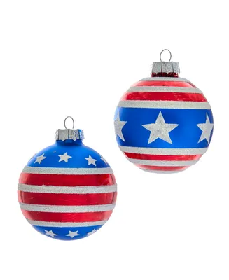 Kurt Adler 80MM Red, White and Blue Stars and Stripes Glass Ball Ornaments, 6 Piece Box