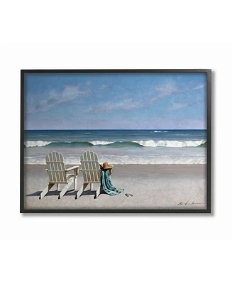 Stupell Industries Two White Adirondack Chairs on The Beach Framed Texturized Art, 16" L x 20" H