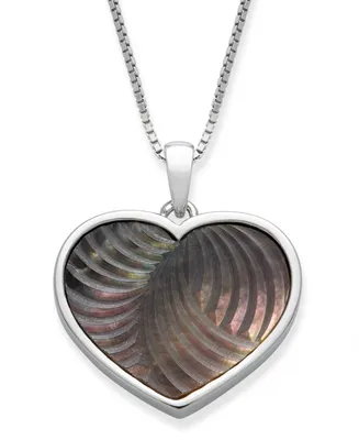Black Mother of Pearl 16x13mm Heart Shaped Pendant with 18" Chain in Sterling Silver