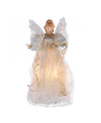 Kurt Adler 14-Inch Fiber Optic Ivory and Gold Animated Led Angel Treetop