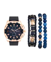 Men's Rose Gold/Midnight Blue Analog Quartz Watch And Stackable Gift Set