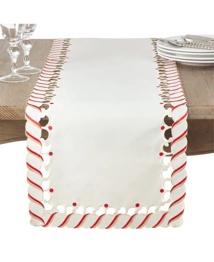 Saro Lifestyle Candy Cane Design Christmas Holiday Table Runner