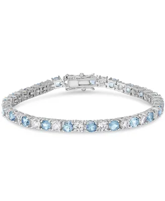 Simulated Cubic Zirconia Alternating Line Bracelet Silver Plate