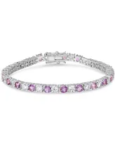 Simulated Cubic Zirconia Alternating Line Bracelet Silver Plate