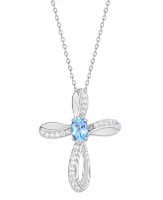 Simulated Cross Pendant Necklace With Cubic Zirconia Accents Silver Plate
