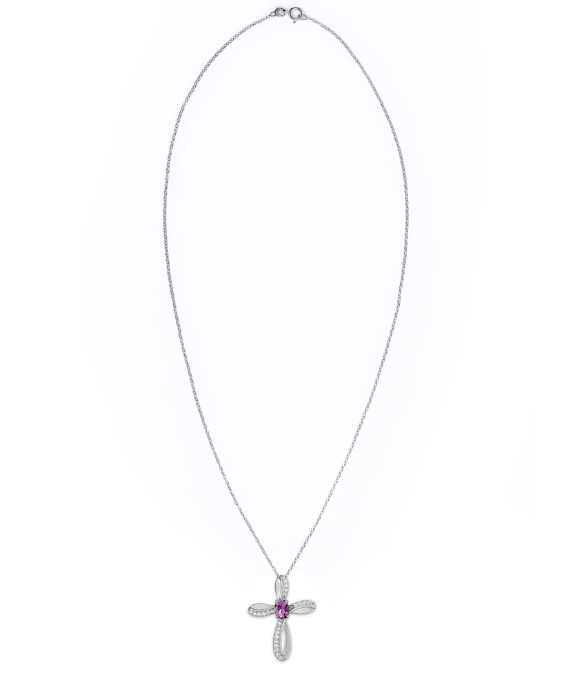 Simulated Cross Pendant Necklace With Cubic Zirconia Accents Silver Plate