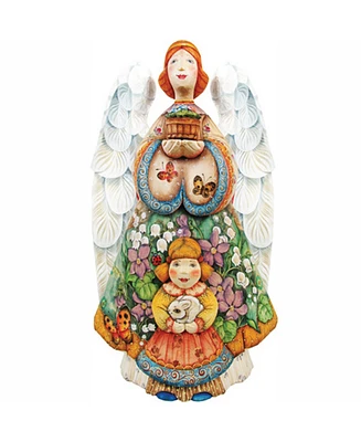 G.DeBrekht Woodcarved Summer Angel with Girl Santa Figurine