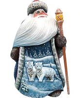 G.DeBrekht Woodcarved and Hand Painted Playful Snow Santa Figurine