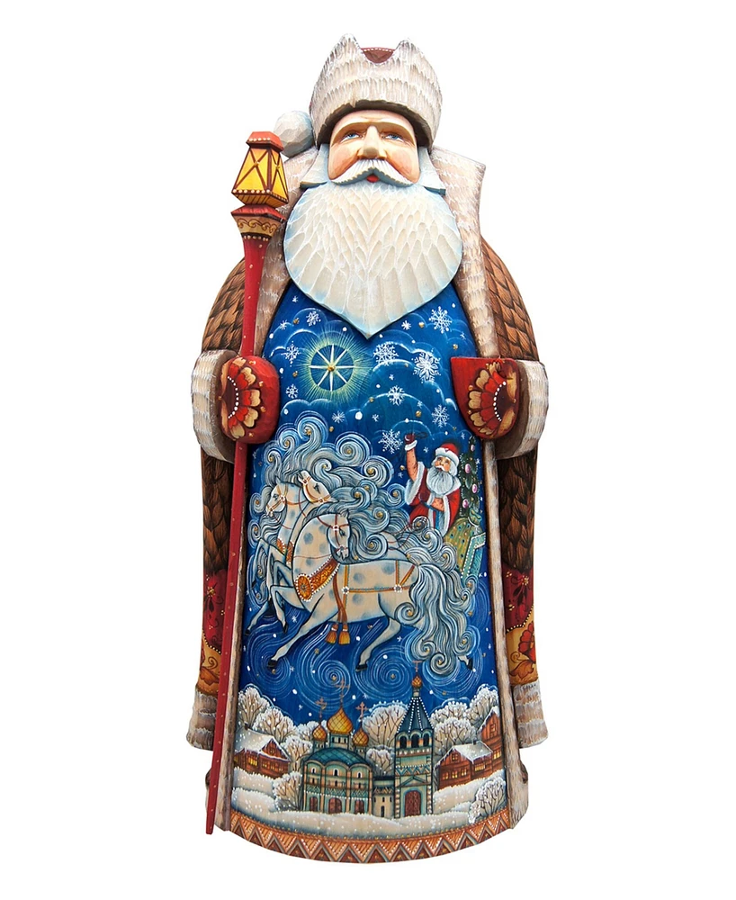 G.DeBrekht Woodcarved and Hand Painted Winter Sleigh Ride Hand Painted Santa Claus Figurine