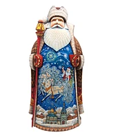 G.DeBrekht Woodcarved and Hand Painted Winter Sleigh Ride Hand Painted Santa Claus Figurine