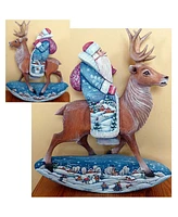 G.DeBrekht Woodcarved and Hand Painted Reindeer Rocking Santa Claus Figurine