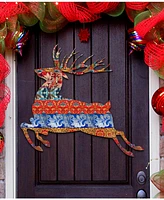 Designocracy Country Quilted Reindeer Christmas Door Hanger