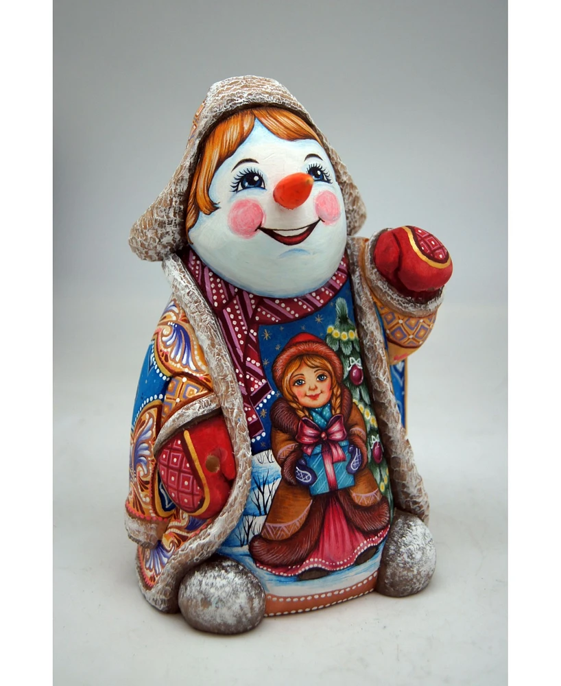 G.DeBrekht Woodcarved and Hand Painted Santa Snowman Figurine