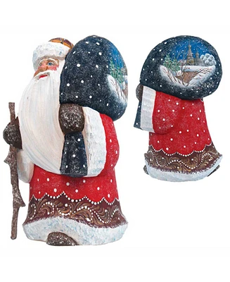 G.DeBrekht Woodcarved and Hand Painted Merry Yuletide Wanderer Santa and Hand Painted