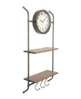 Storied Home Wall Clock with Shelves and Hooks