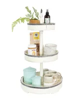 Storied Home Decorative Wood Tin 3 Tier Tray - Off