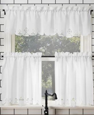 No. 918 Mariela Floral Trim Semi-Sheer Rod Pocket Kitchen Curtain Valance and Tiers Set