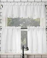 No. 918 Mariela Floral Trim Semi-Sheer Rod Pocket Kitchen Curtain Valance and Tiers Set