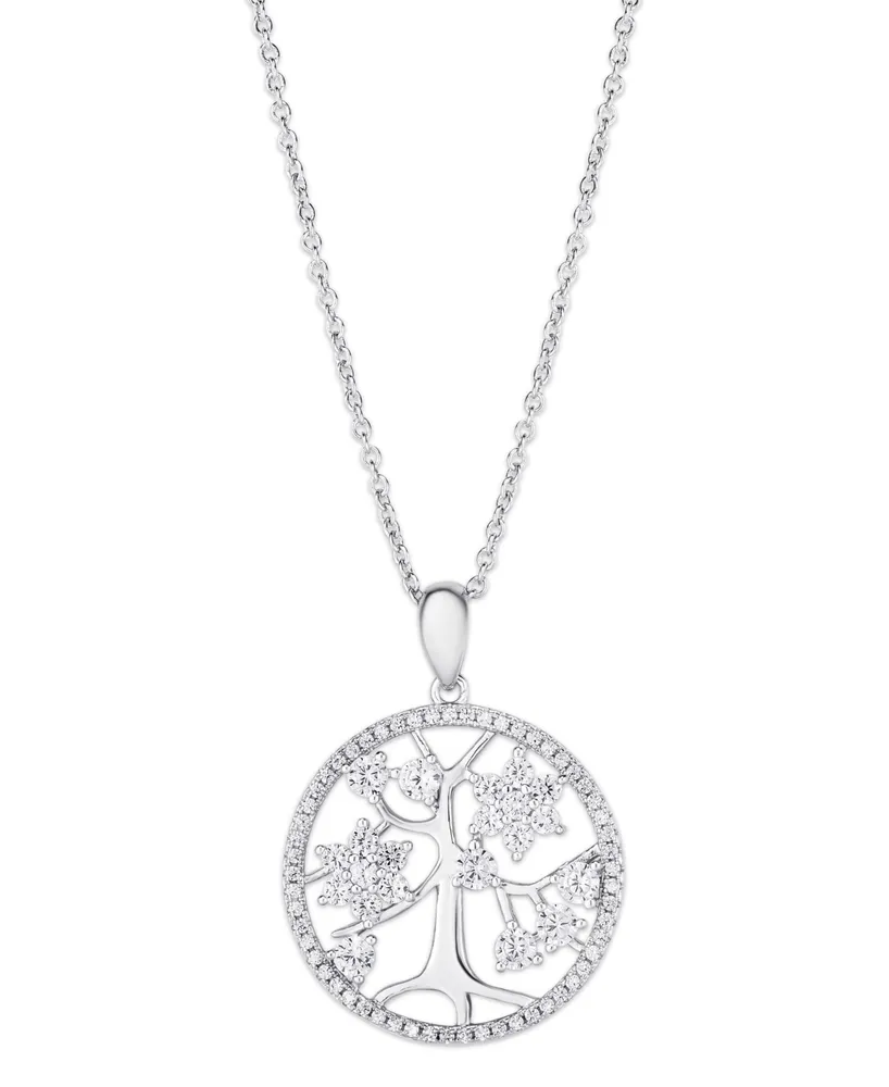 Cubic Zirconia Tree of Life Pendant Necklace in Silver Plate