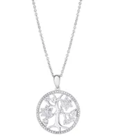 Cubic Zirconia Tree of Life Pendant Necklace in Silver Plate