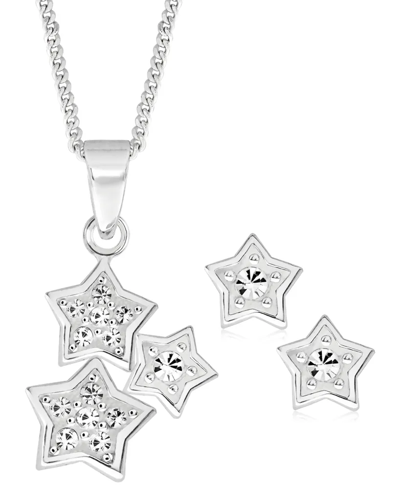 Rhona Sutton 4 Kids Children's Cubic Zirconia Stars Pendant Necklace Stud Earrings Set in Sterling Silver