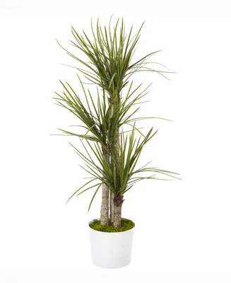 Nearly Natural 56in. Yucca Artificial Tree in Tin White Planter