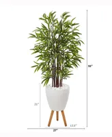 Nearly Natural 55in. Bamboo Artificial Tree in White Planter with Stand