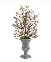 Nearly Natural 46in. Magnolia Artificial Arrangement in Decorative Urn