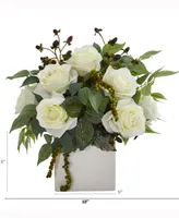 Nearly Natural 11in. Rose and Mixed Greens and Berries Artificial Arrangement