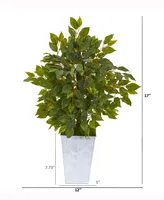 Nearly Natural 17in. Mini Ficus Artificial Tree in Embossed White Planter