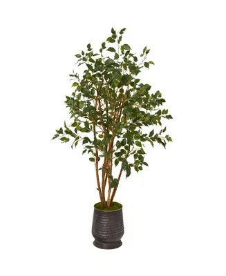 Nearly Natural 4.5ft. Ficus Artificial Tree in Ribbed Metal Planter