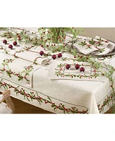 Saro Lifestyle Embroidered Holly Design Holiday Linen Blend Table Runners