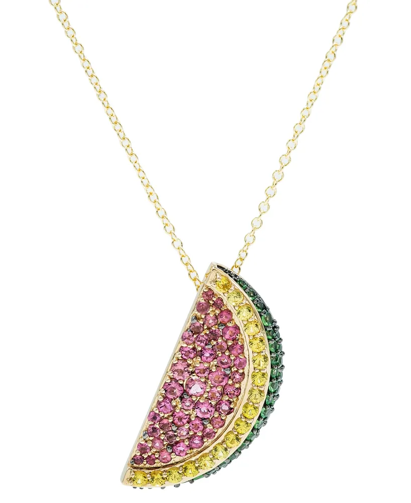 Pink Tourmaline (1-1/3 ct. t.w.), Tsavorite (1 ct. t.w.) Yellow Sapphire (5/8 ct. t.w.) Pendant 14K Gold