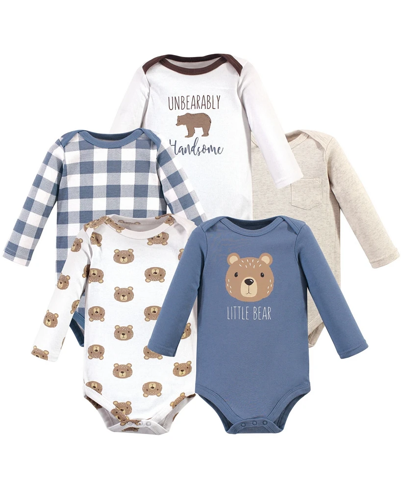 Hudson Baby Boys Cotton Long-Sleeve Bodysuits 5pk Bear, 6-9 Months